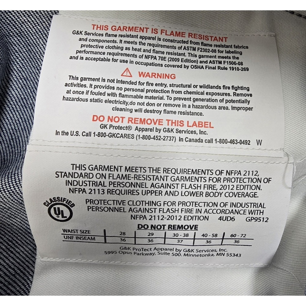 G&K Services‎ FR Jeans Mens 44x34 Flame Resistant Work Cat 2 - Picture 6 of 9